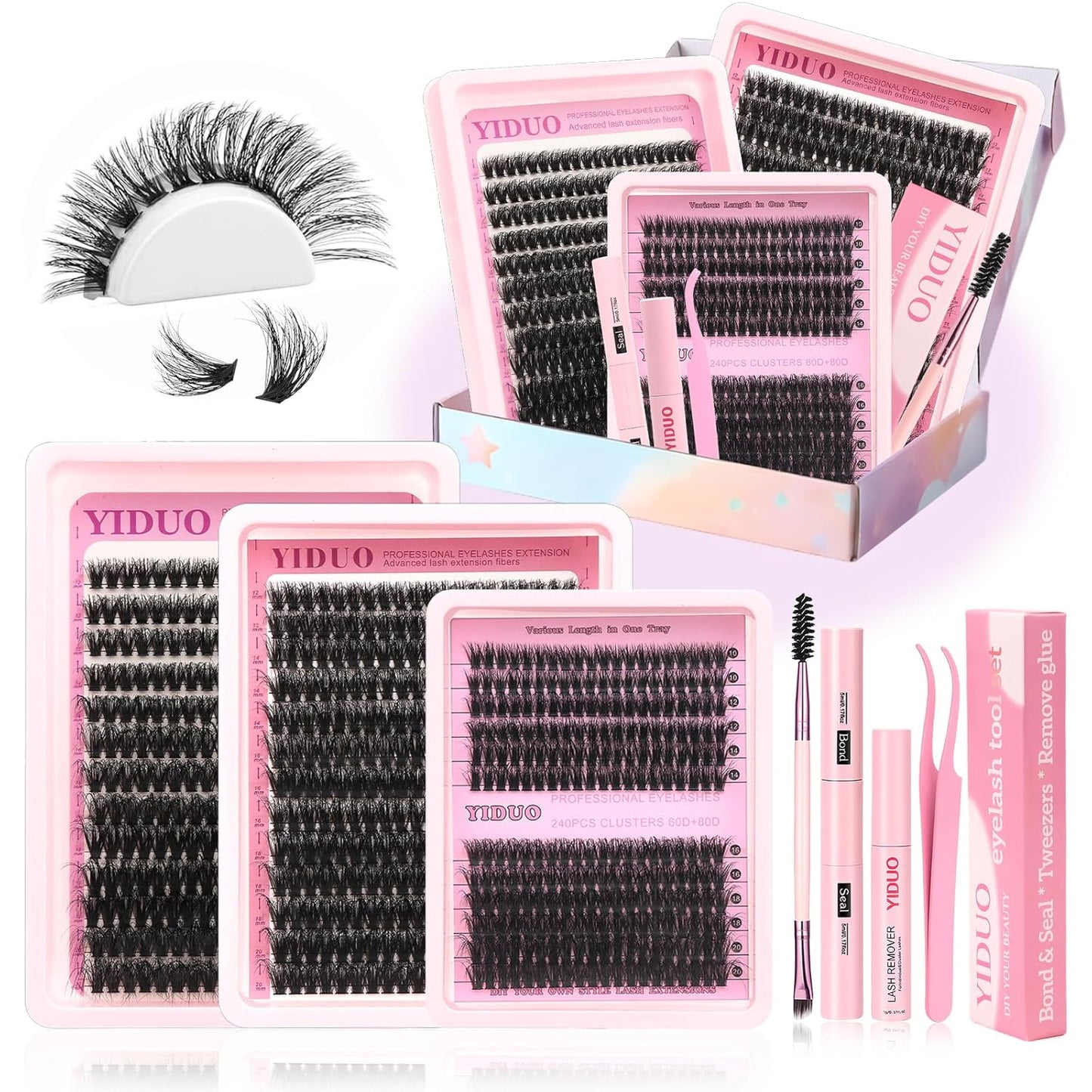 Lash Clusters Kit - 770 Pcs Faux Mink Volume Extensions | 5 Styles for DIY Home Use