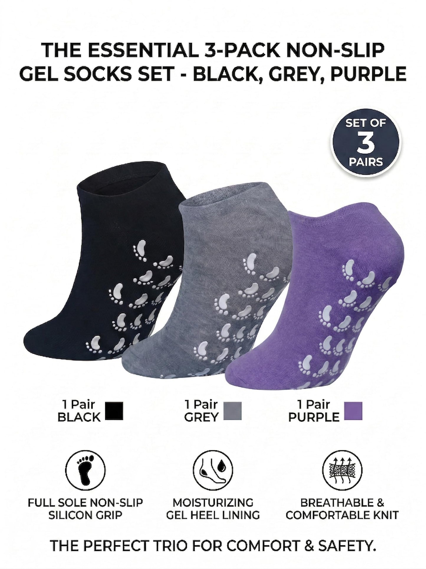 Moisturizing Socks 3 Packs Foot Moisturizer Spa Socks for Dry Cracked Heel Feet Moisture Hydrating Silicone Socks for Foot Care