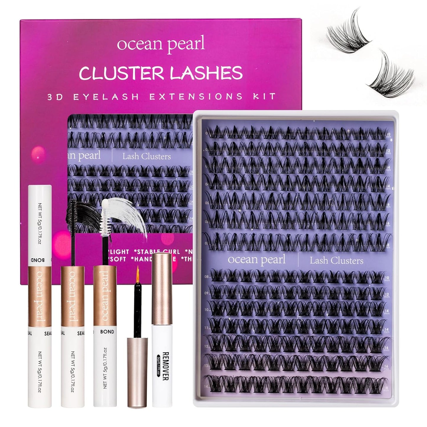 Ocean Pearl Lash Clusters - 320 Pcs 11-20mm Eyelash Extension Kit | 40D, 50D, 100D with Adhesive & Tweezers