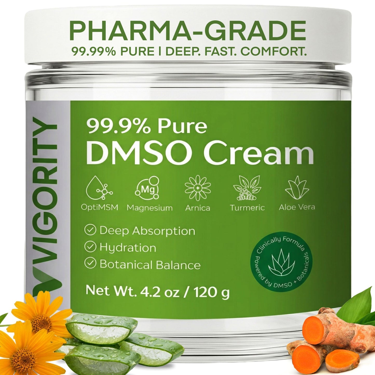 Vigority DMSO Cream 99.9% Pure for Topical Joint, Muscle Comfort - DMSO Pharmaceutical Grade Cream with Arnica, Magnesium, Turmeric, OptiMSM, Aloe Vera 3.53oz