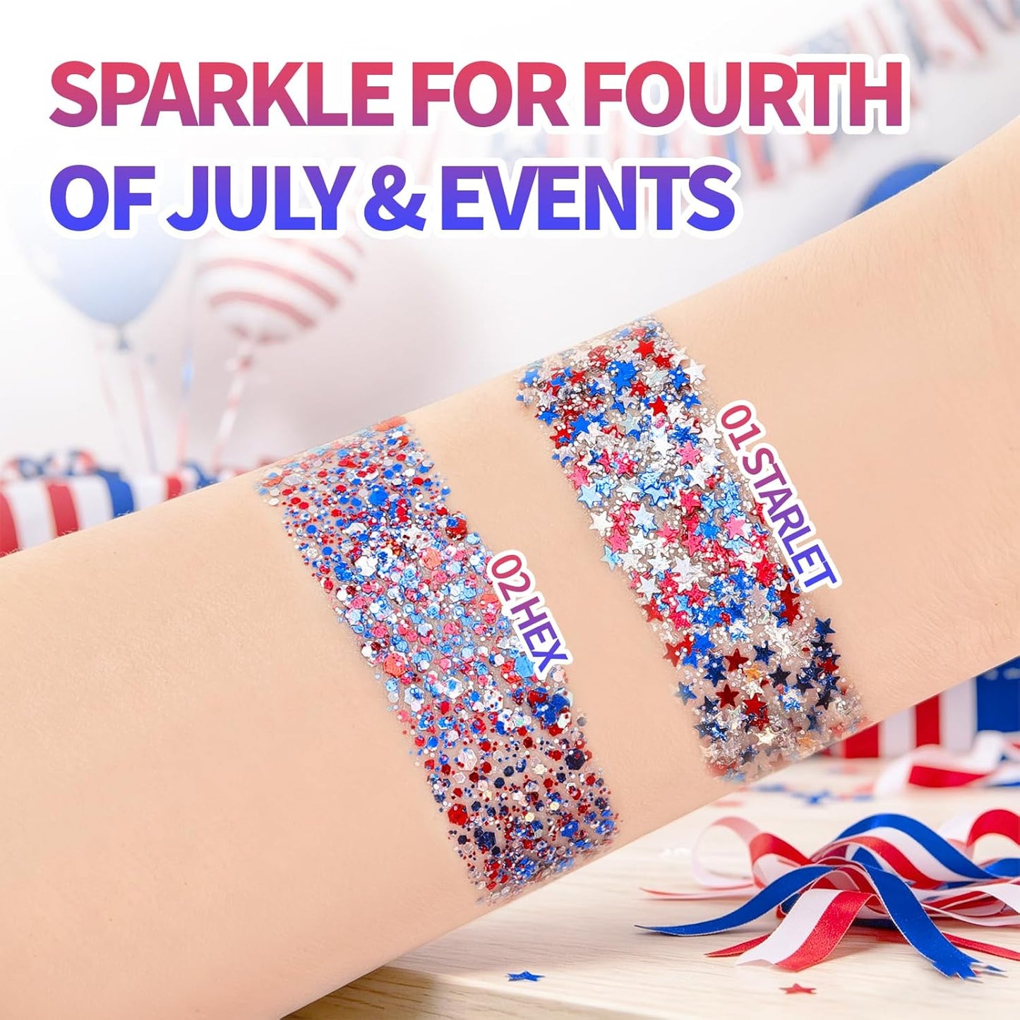 Glitter Stick - Red White Blue Star for Face, Body & Hair | Patriotic Sparkling Sequins for 4th of July & Memorial Day, 1.2oz