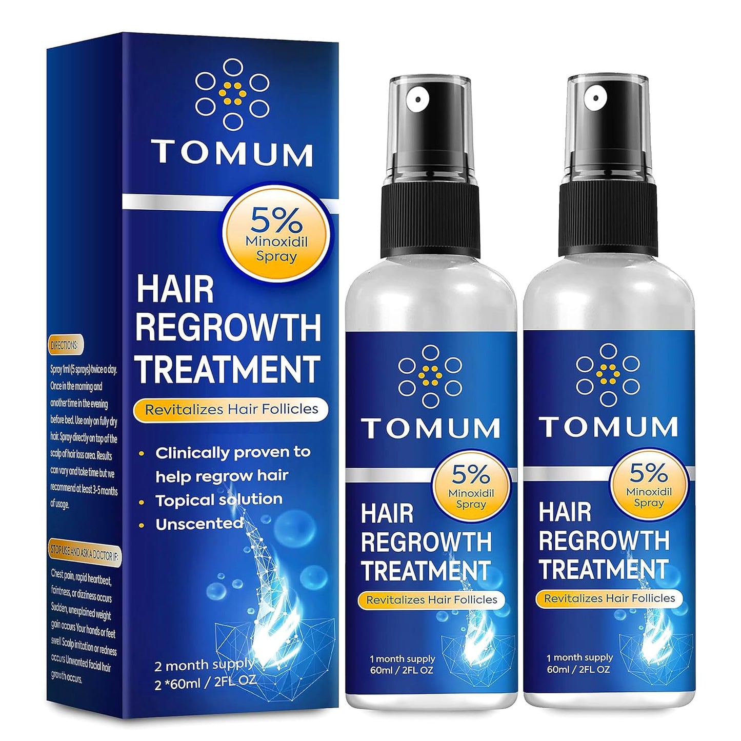 Minoxidil Hair Growth Treatment - 5% Topical Spray for Men & Women | 60ml, 2-Pack for Thicker, Stronger Hair