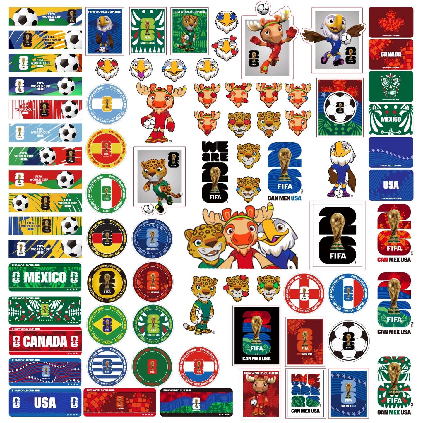 FIFA World Cup 2026 Stickers - Official Soccer Sticker with Trophy, Host City, Flags & Mascot Design, Waterproof Stickers for Water Bottle Laptop Phone, Soccer Party Favors (FIFA Nation Collection B)