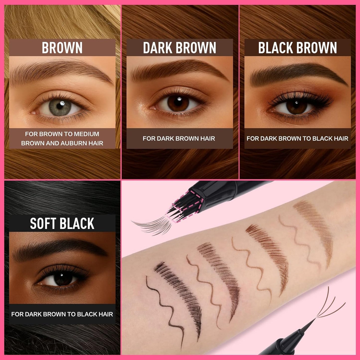 Dual Ended Microblading Eyebrow Pen - 2 in 1 Liquid Pencil with Angled Brush & Detail Tip for Natural Brows | Long-Lasting Brown