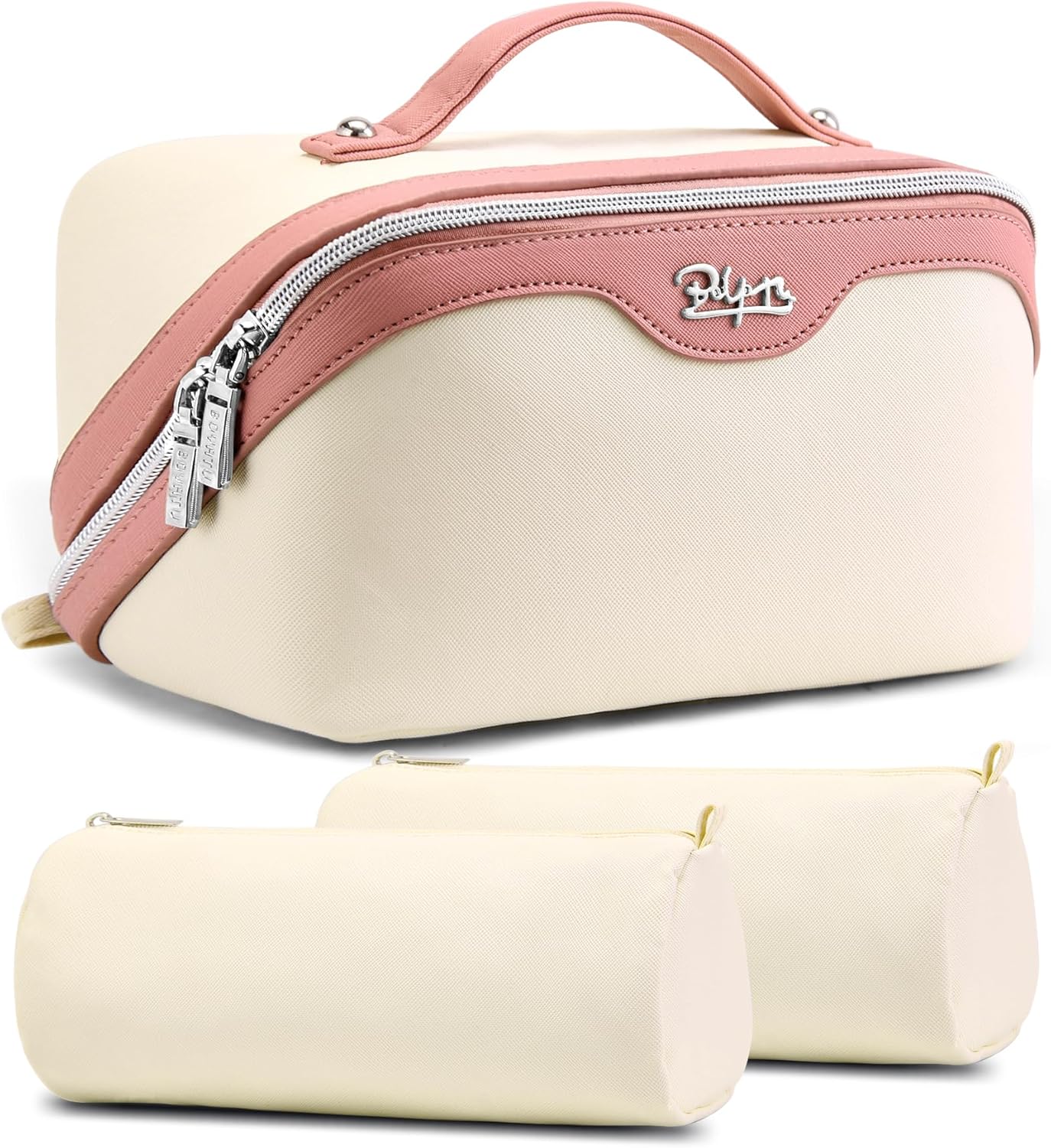 Travel Makeup Bag Organizer Set - 3 Pcs Waterproof Vegan Leather Cosmetic Bags for Women | Black