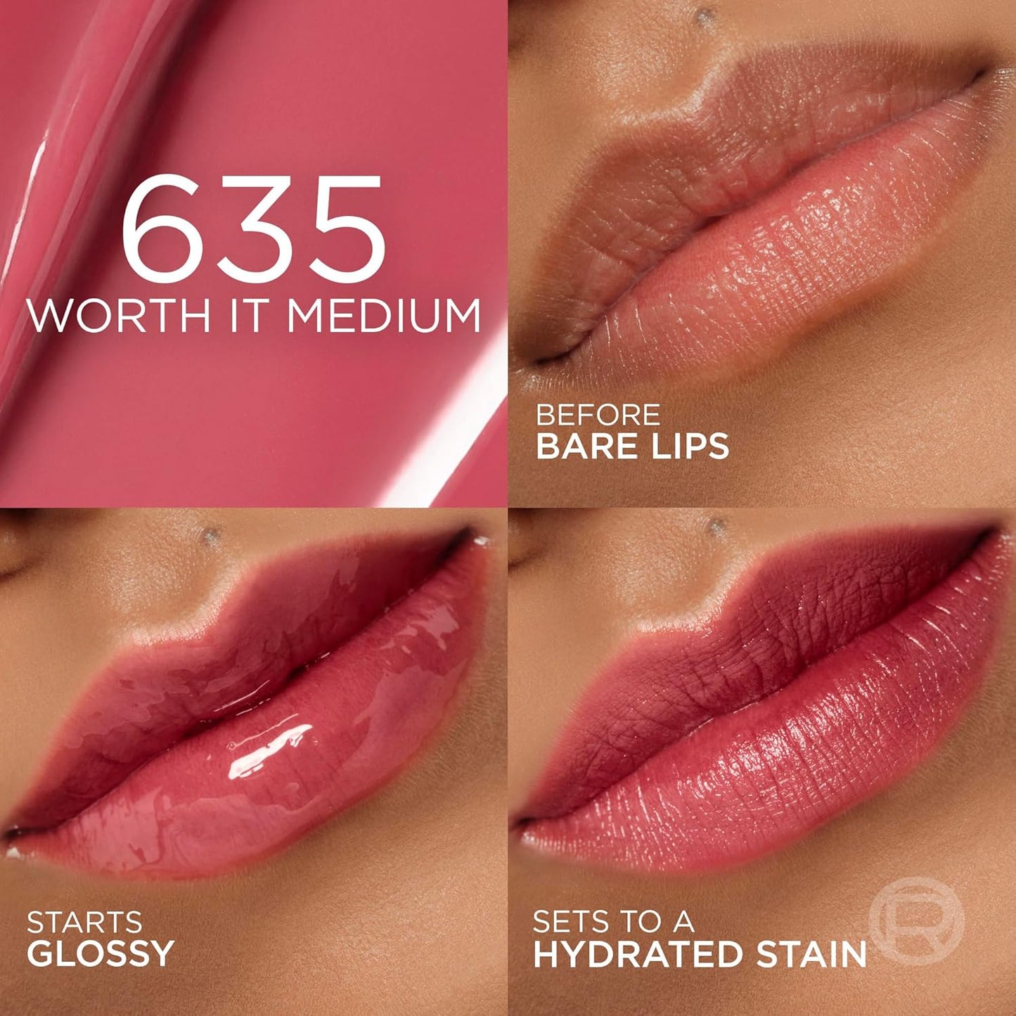 L'Oreal Paris Hyaluron Tint Lip Stain Serum - Long-Lasting Hydrating Lip Makeup | 635 Worth It Medium Berry Nude