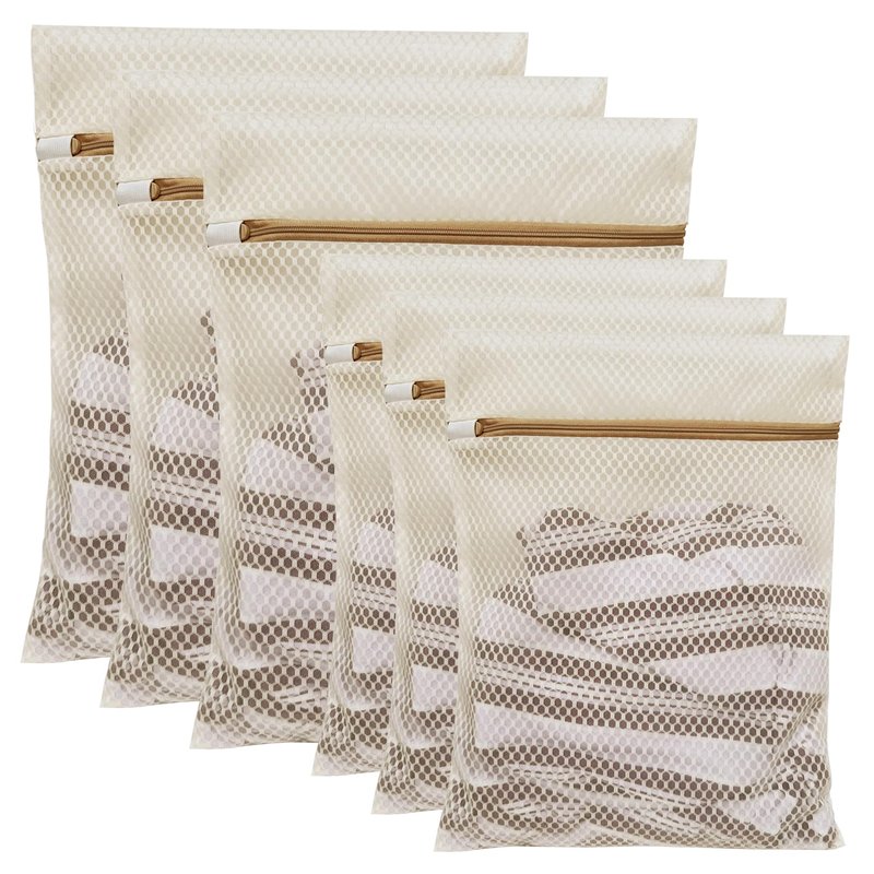 6 Pack Laundry Bag, Durable Honeycomb Mesh Laundry Bags Suitable for Delicate Clothes Washing (3 Large, 3 Medium) Beige