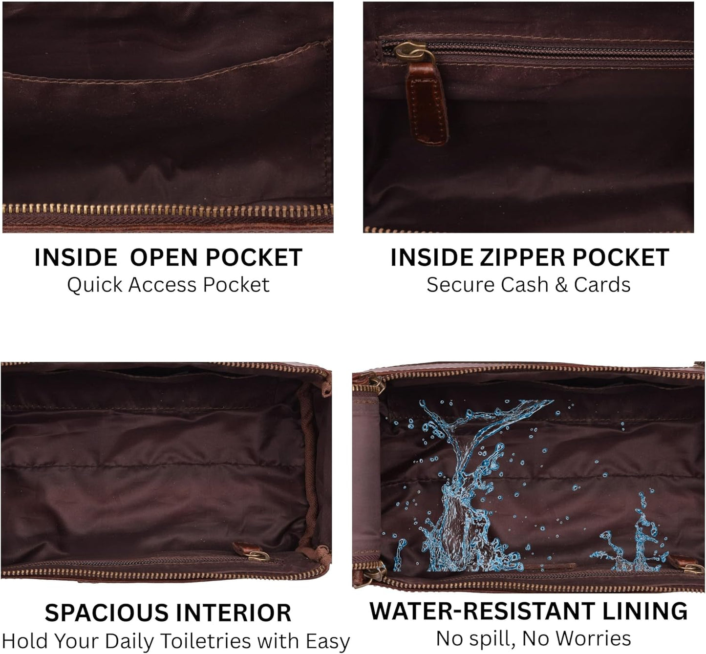 Full Grain Leather Toiletry Kit - Water-Resistant Travel Organizer for Men & Women | Rustic Brown Grooming Case