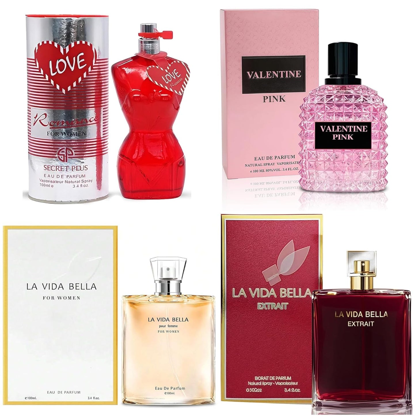 4PCS Women's Perfume Gift Set - Sweet Fruity Vanilla Scents | 3.4 Fl Oz Each