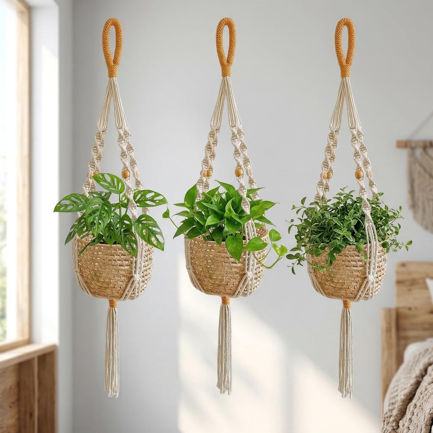 Hanging Planter for Indoor Plants, 35.4in Handmade Macrame Hanging Plant Holder Woven Boho Plant Hanger Tassel Netting Garden Mesh Netting for Outdoor Plants Flower Pot Home Balcony Decor