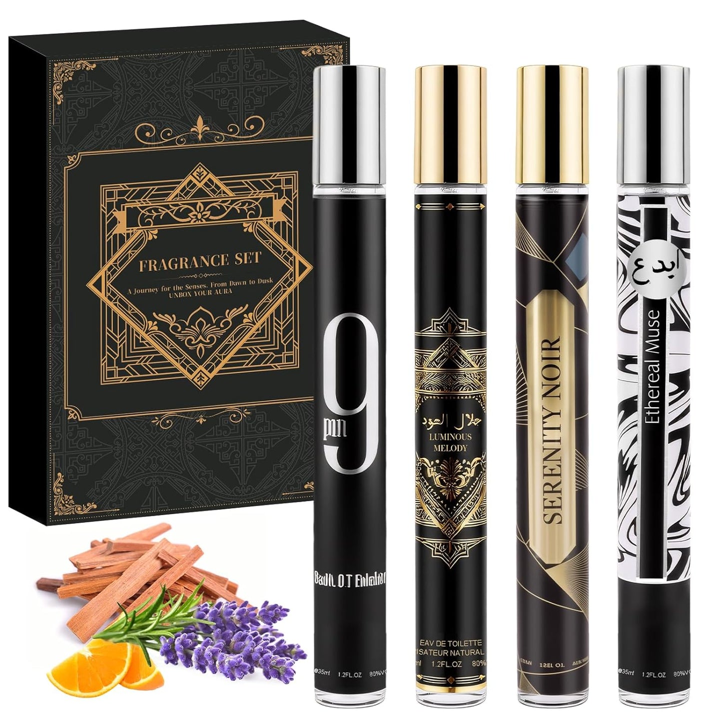 Men's Cologne Sampler Set - 4 Travel Size Eau De Perfume (4x35ml) | Perfect Gift for Birthdays, Anniversaries, Valentine's Day, Christmas