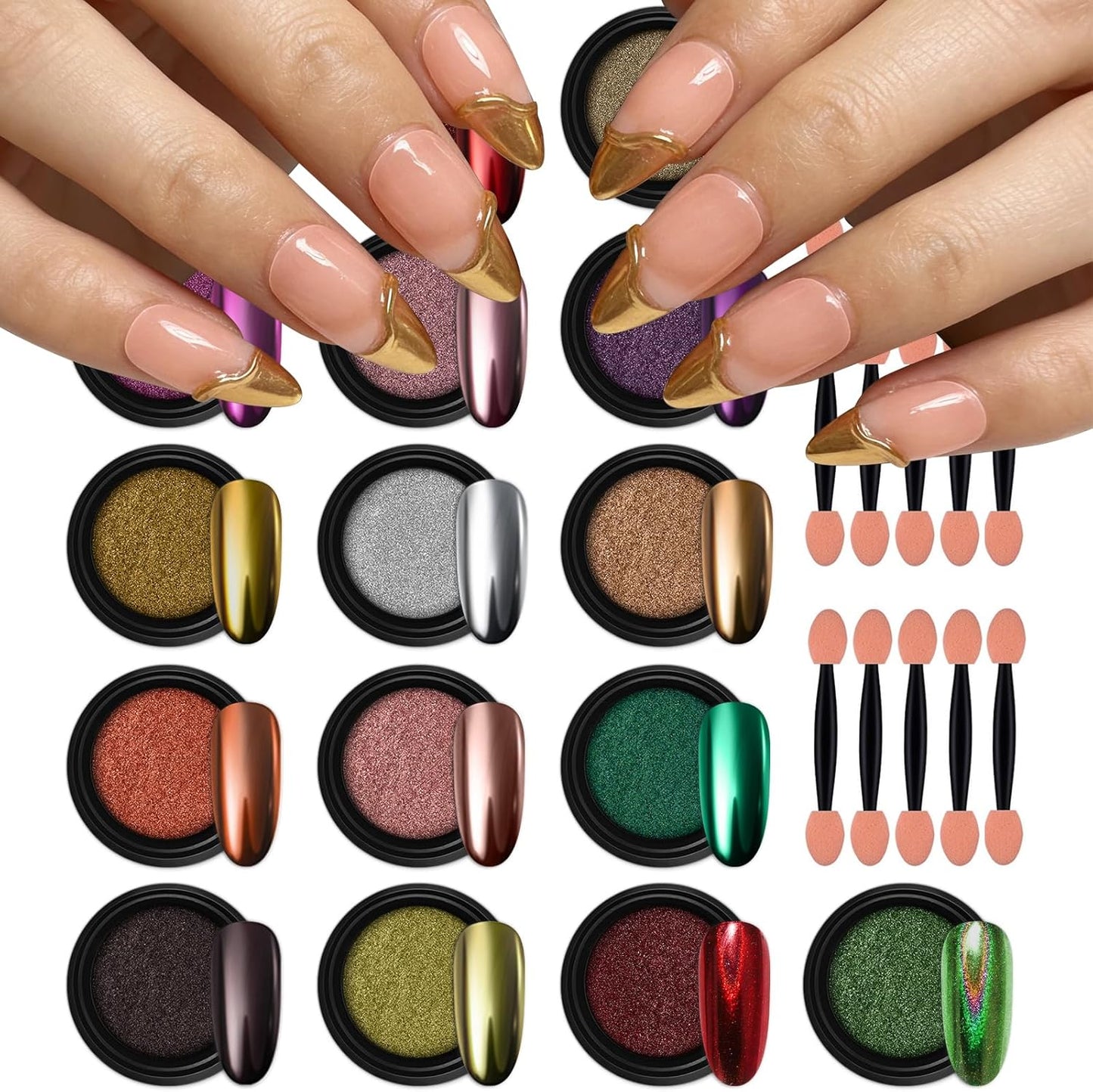 Chrome Nail Powder Kit - 24 Jars Magic White Pearl & Metallic Colors for Stunning Nail Art | Holographic Pigment for Resin Crafts