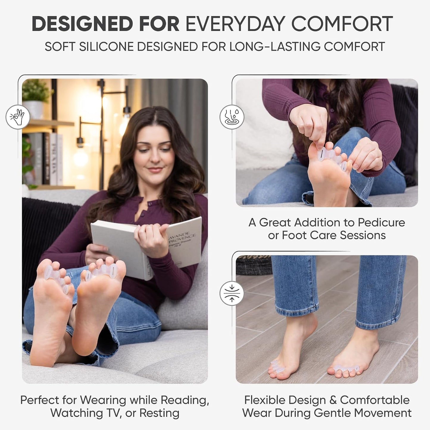 Toe Spacers for Foot Alignment - Bunion Corrector & Pain Relief | Medical-Grade Silicone (Small)