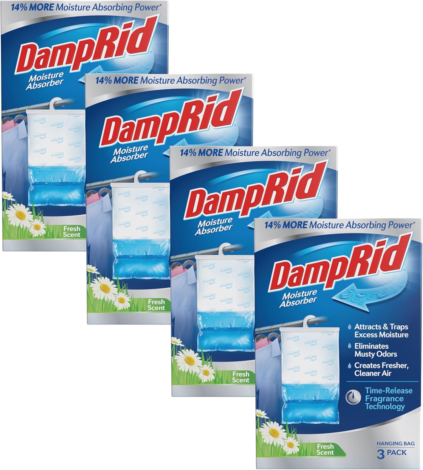 DampRid Fragrance-Free Hanging Moisture Absorber | 16 oz. 3-Pack - Eliminates Musty Odors, Ideal for Closets