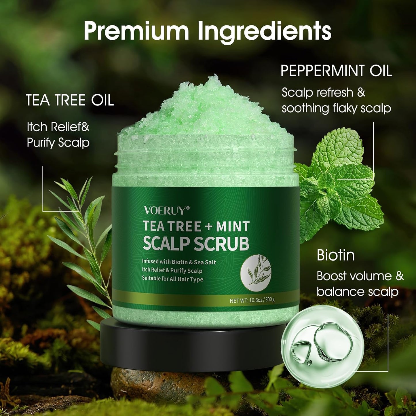 Tea Tree Scalp Scrub - Exfoliating Shampoo with Mint Oil & Silicone Massager | 10.6oz/300g