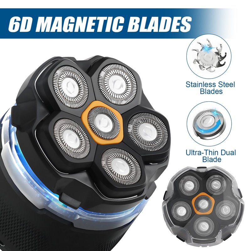 2 Pack Universal Magnetic 6 Blade head shaver Replacement heads Compatible with Wyklaus Redbreak Detona DOAO head shaver