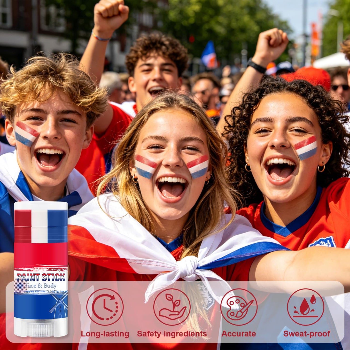 Red White and Blue Face Paint Stick - Sweatproof High Pigment for World Cup Fans | Party Accessories