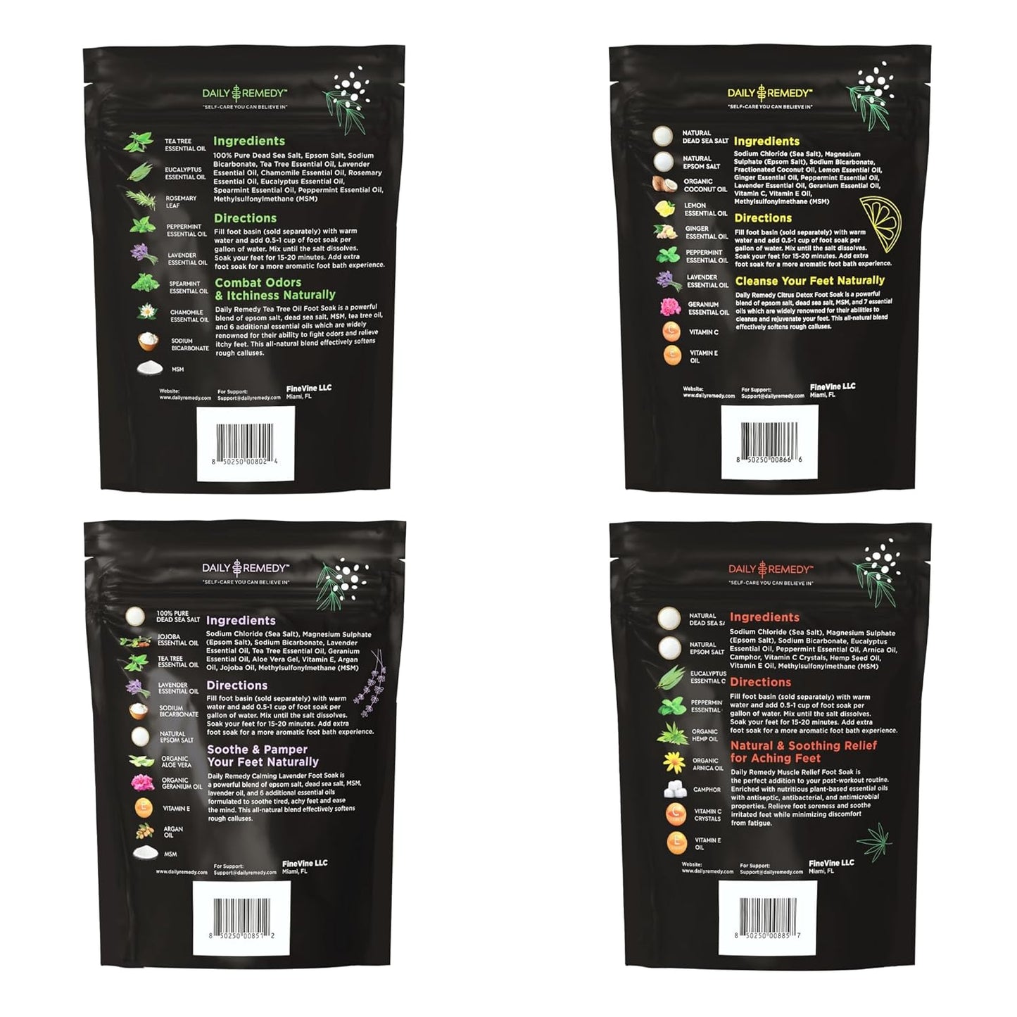 Foot Soak Salts Variety Pack - Tea Tree Oil, Muscle Relief, Calming Lavender & Citrus | Pain Relief for Soreness, Odors, Calluses