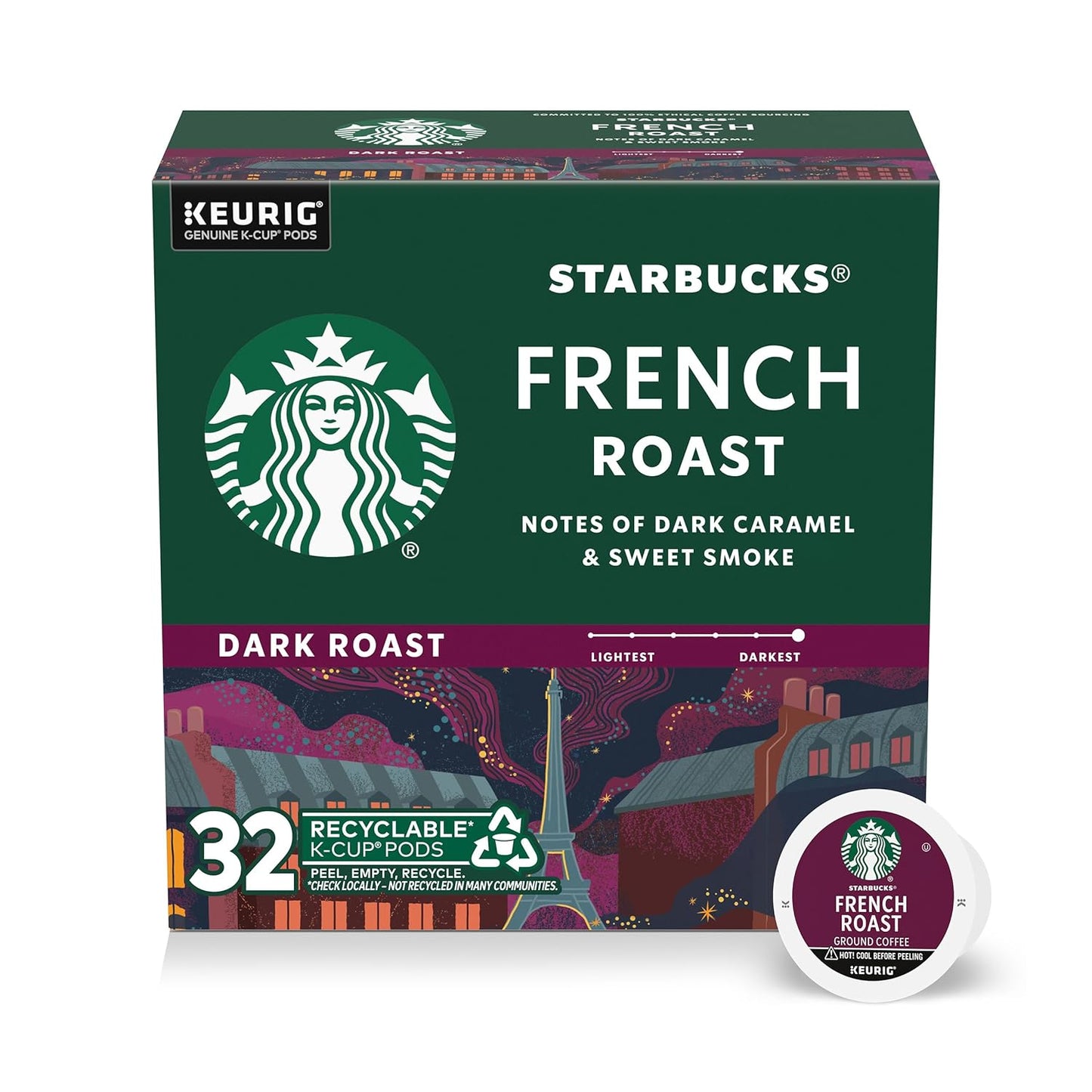 Starbucks K-Cup Coffee Pods - Dark Roast French Roast for Hot or Iced Coffee | 96 Count