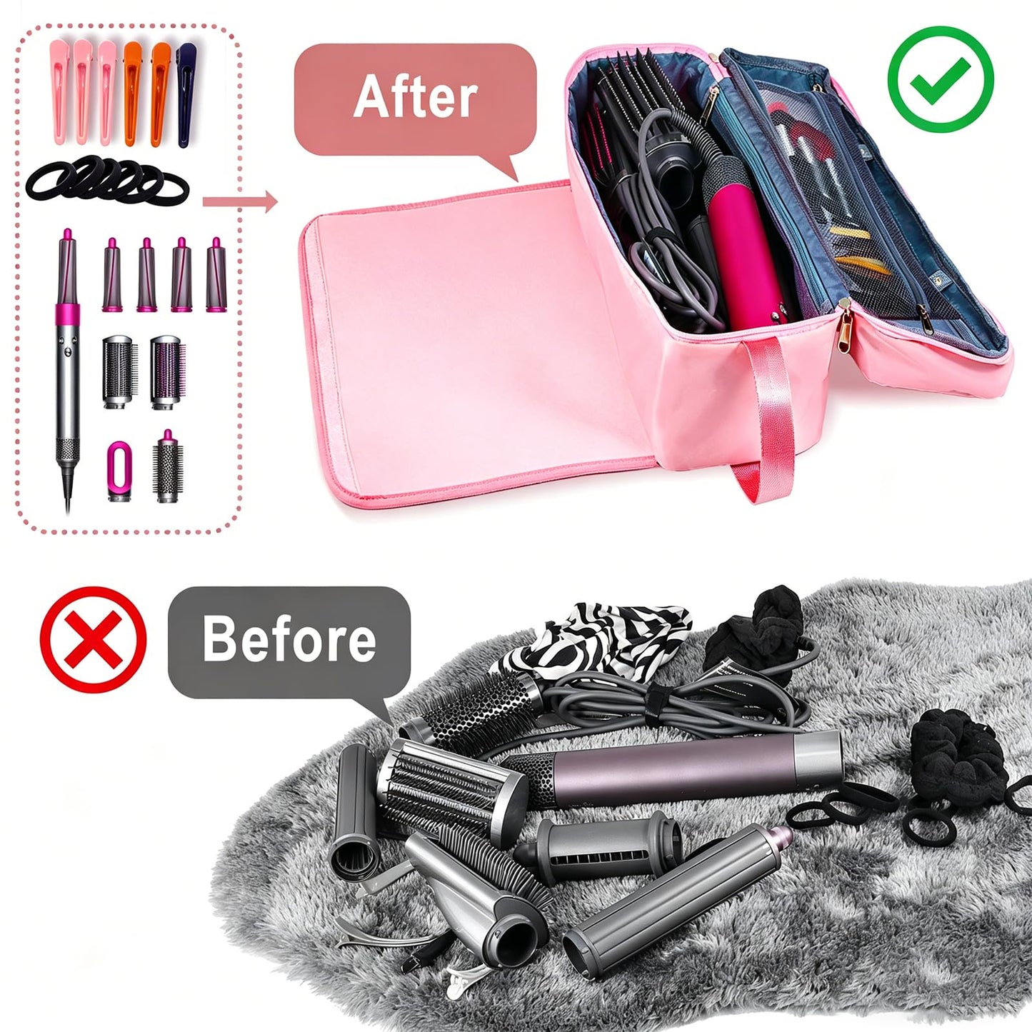 FAMOPLAY Hair Tools Travel Bag with Heat Resistant Pad, Double-Layer Travel Carrying Case for Straightener, Curling Iron, Hair Dryer, Portable Organizer