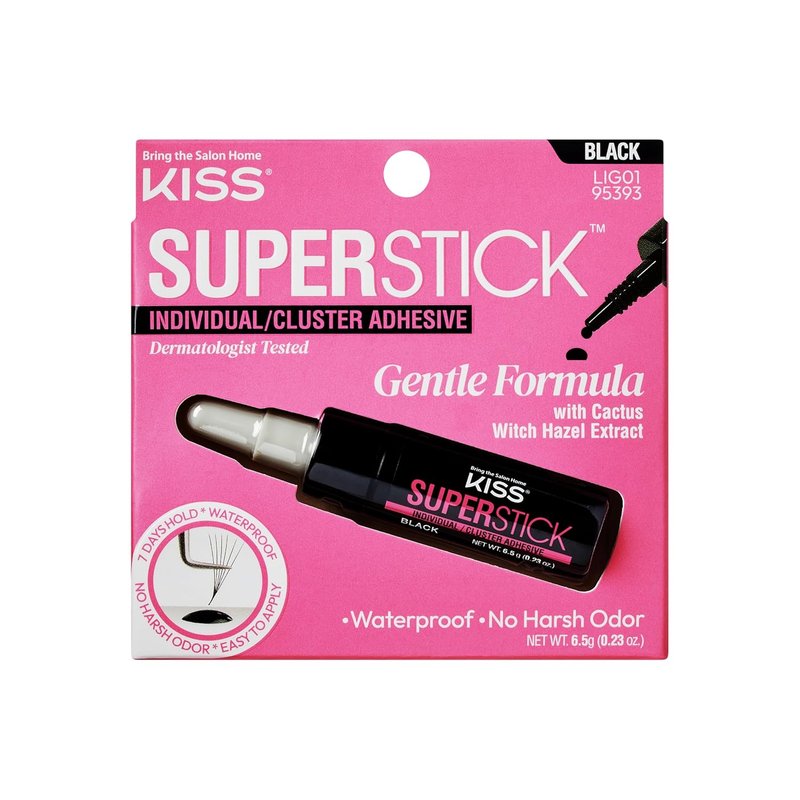 Kiss Individual Lash Cluster Adhesive - Gentle Waterproof Formula with Cactus & Witch Hazel | 7-Day Hold, 6.5g Black