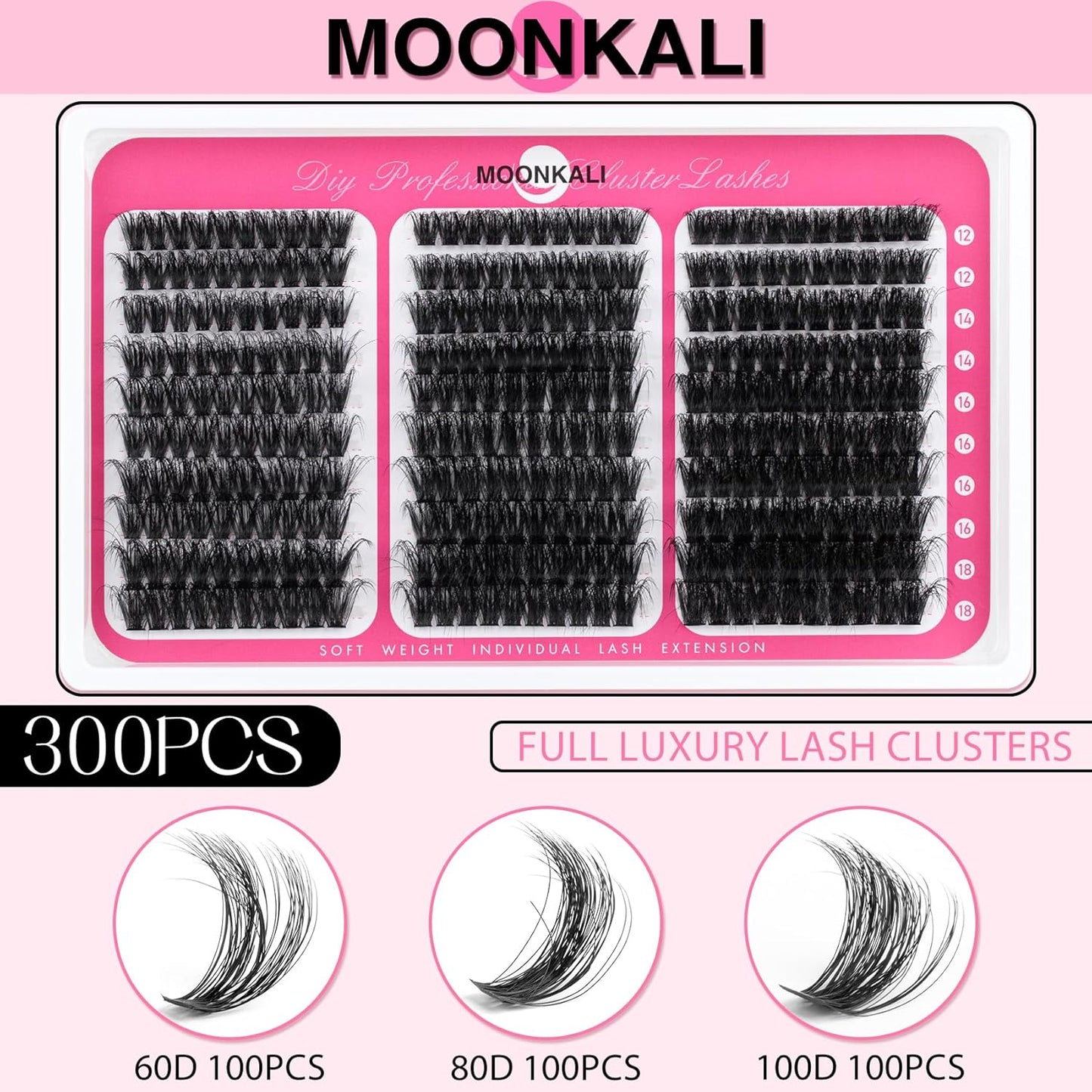 Lash Clusters - 3D Full Eyelash Extensions | Mix of 60D, 80D, 100D, 12-18MM, Waterproof, DIY Fake Mink