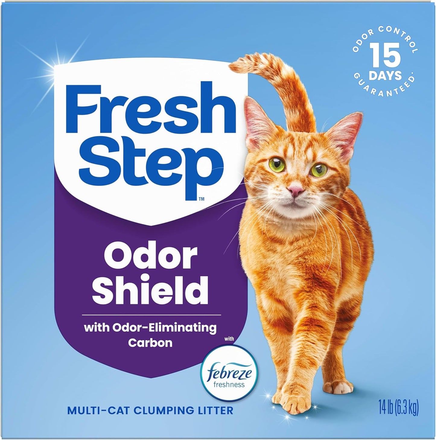 Fresh Step Cat Litter - Odor Shield Multi-Cat Clumping Formula with Febreze Freshness | 14 lb, Low Dust, Ammonia Block Technology
