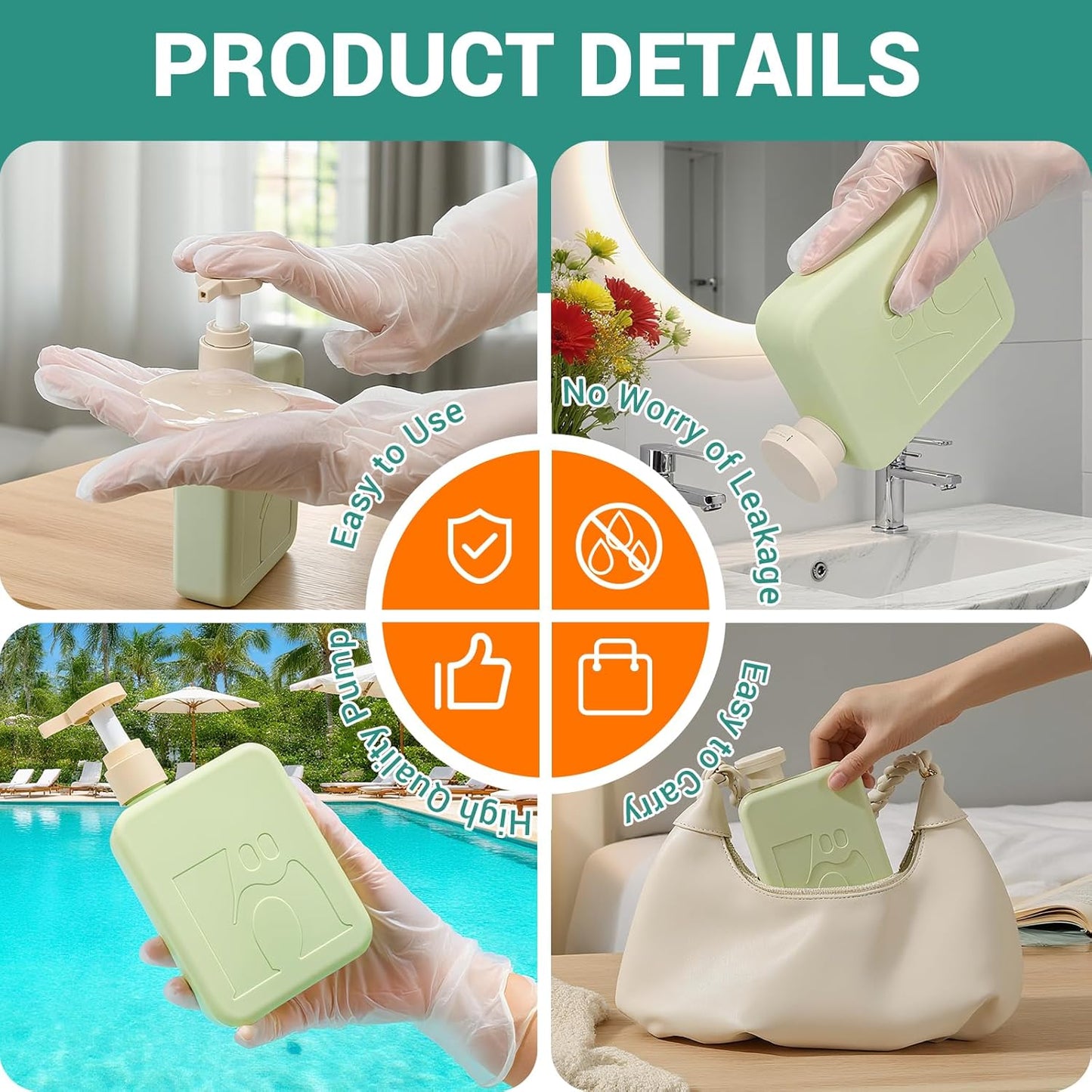 Travel Pump Bottles - Refillable Leak-Proof Squeeze Containers for Shampoo & Toiletries | 2 Pack, 11oz/330ml