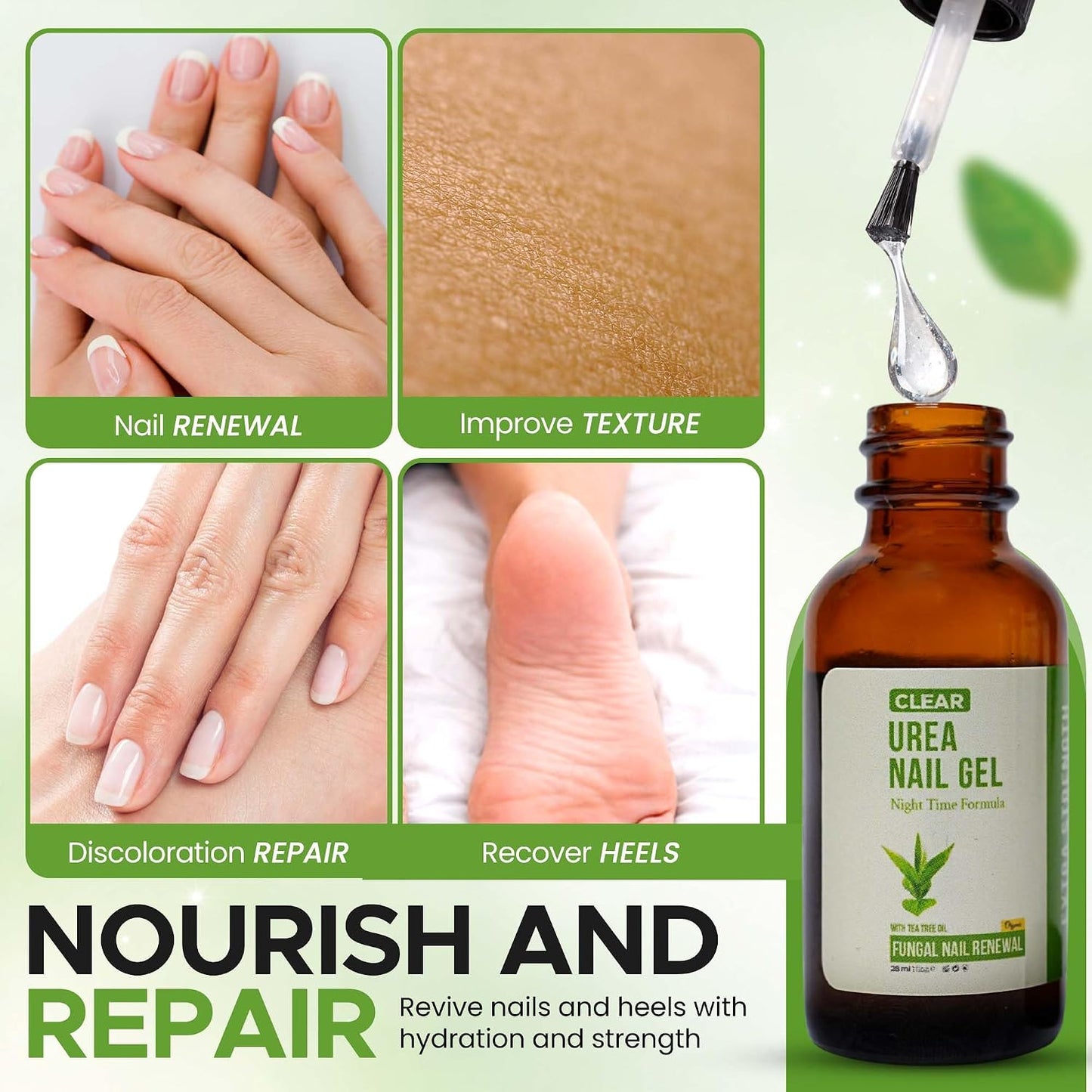 Urea Nail Gel with Tea Tree Oil | Softens & Repairs Nails - Night Time Formula for Fast Results