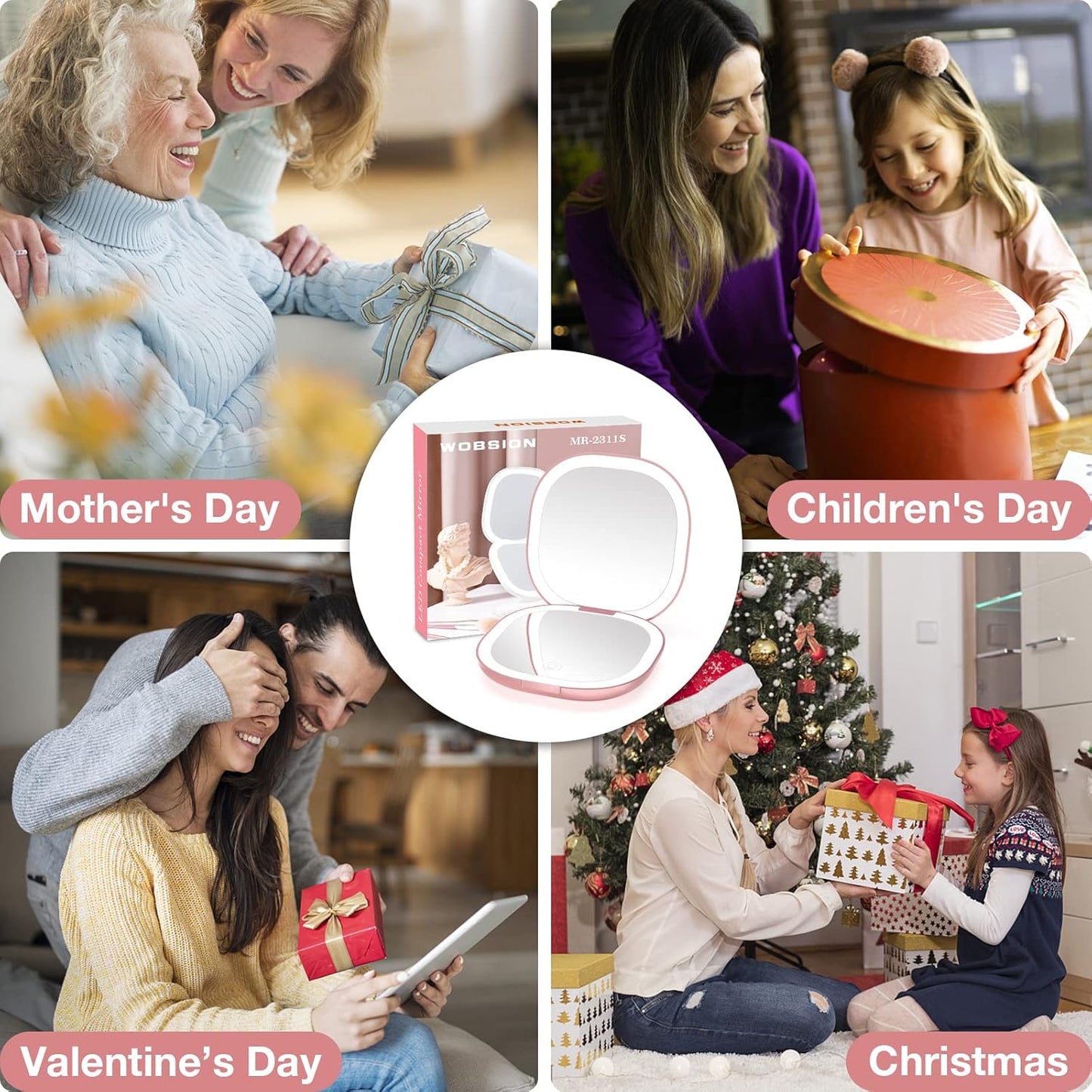 Travel Mirror with Light - Rechargeable 1x/10x Compact Magnifying Mirror | Dimmable Pocket Mirror, 3.5 Inch, Rose Gold