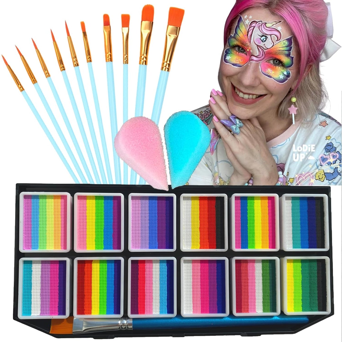 Face Painting Kit for Kids - 42 Color Non-Toxic Water Activated Makeup Set with Brush, Stencil & Sponge | Perfect for Parties & Holidays
