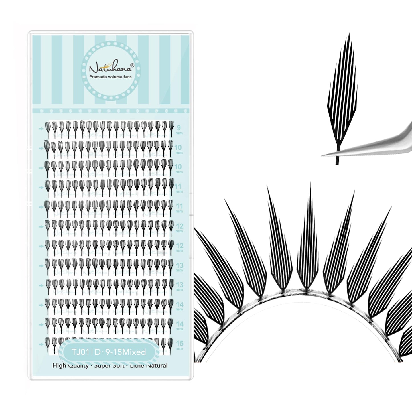 Natuhana Premade Anime Spire Lash Extensions Feather Shape Manga Individual Lashes Soft Volume Black Spikes Fans Eyelashes for Salon Use(0.07 D,9-15mm)