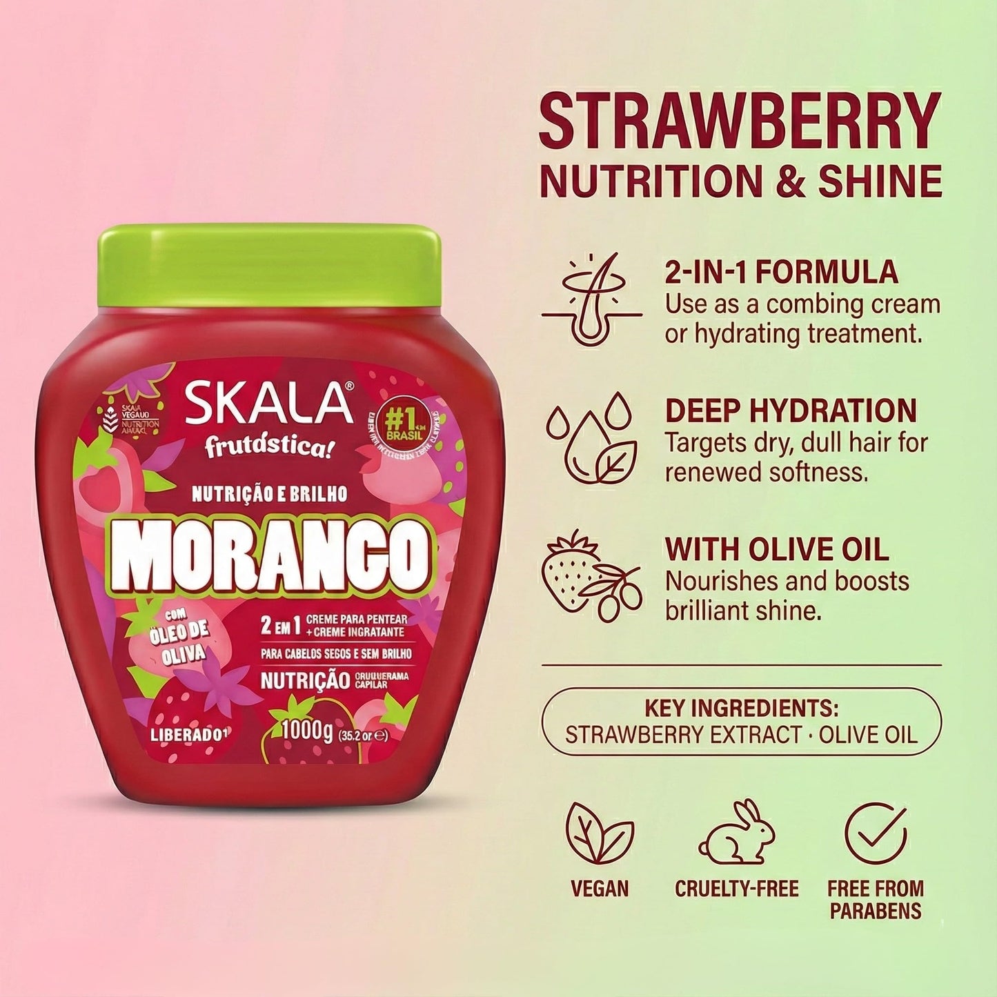 Skala - Linha Frutastica - Creme de Tratamento Morango 1 Kg - (Fruitastic Collection - Strawberry Treatment Cream Net 35.37 Oz)