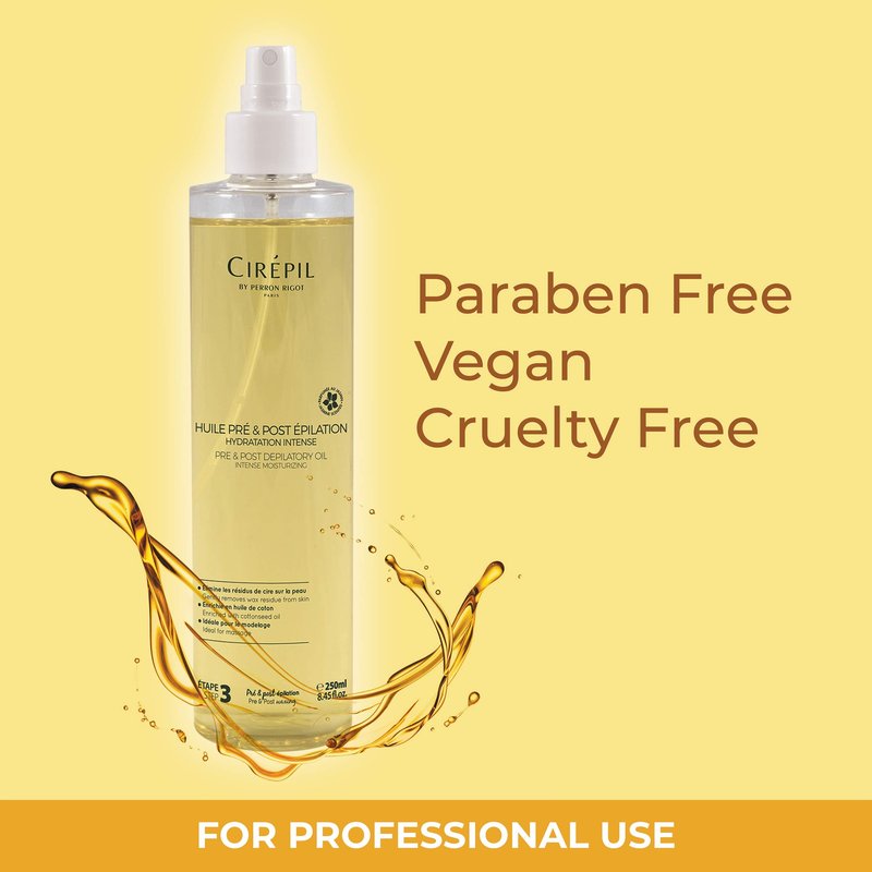 Cirepil - Pre & Post Depilatory Oil - Protects Skin for Comfortable Waxing & Removes Wax Residue - Soothing Jasmine Scented Formula - Professional Oil Bottle, 250ml