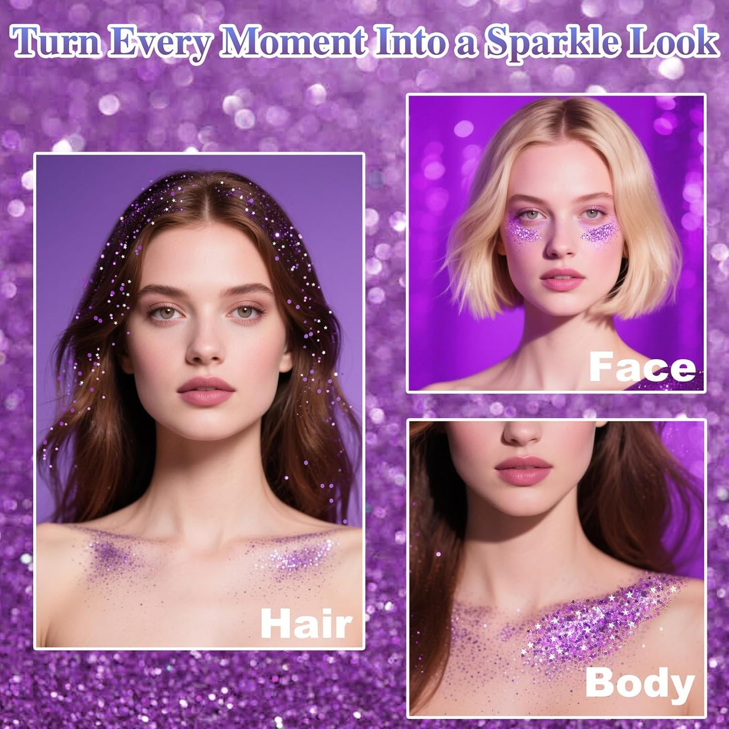 Purple Hair Glitter Stick - Waterproof Body & Face Glitter for Mardi Gras | Rave & Festival Accessories