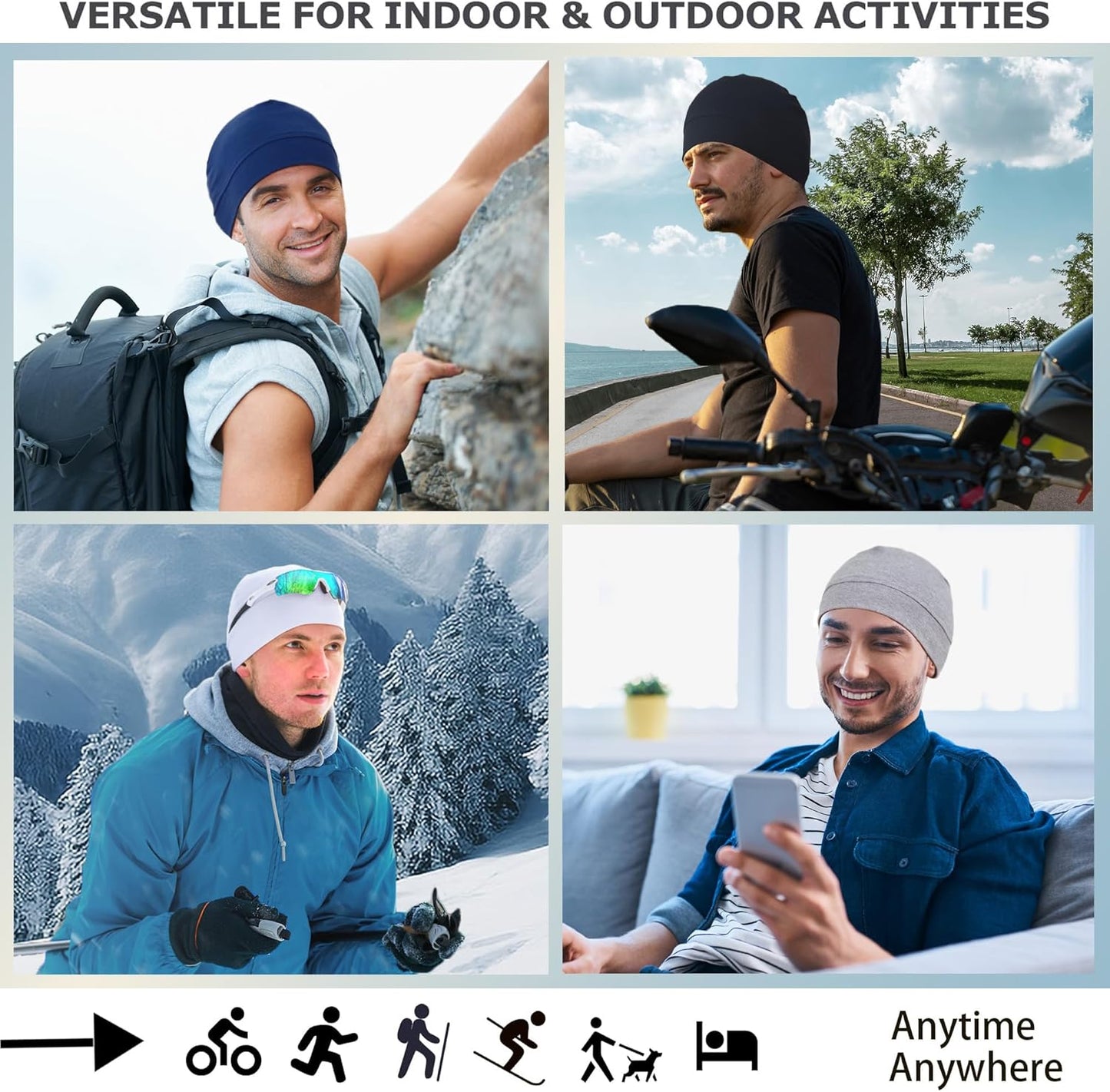 Cotton Skull Cap - Lightweight Beanie for Men & Women | 2-Pack Breathable Helmet Liner & Sleep Hats