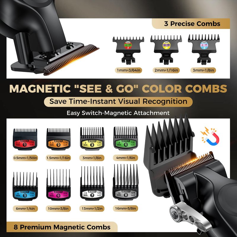 ATVOXIS Hair Clippers for Men Professional, Barber Clippers and Trimmers Set, Cordless Hair Clippers, Hair Cutting Kit, Barber Kit, Haircut Kit, Maquina para Cortar Pelo De Hombre (Black)