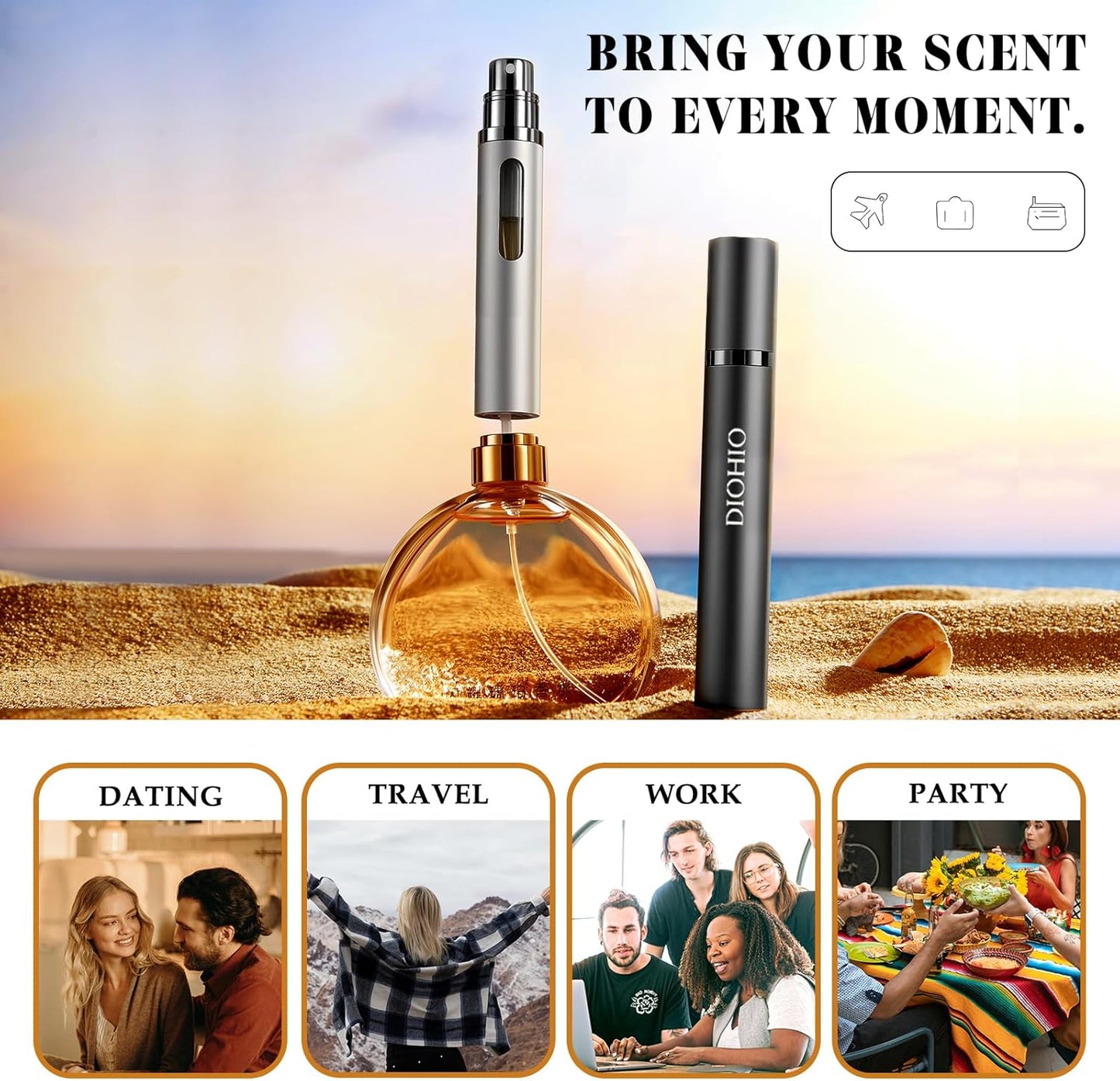 Travel Perfume Atomizer - 10ml Refillable Bottles | Mini Cologne Sprayer Set (Black, Grey, Silver)