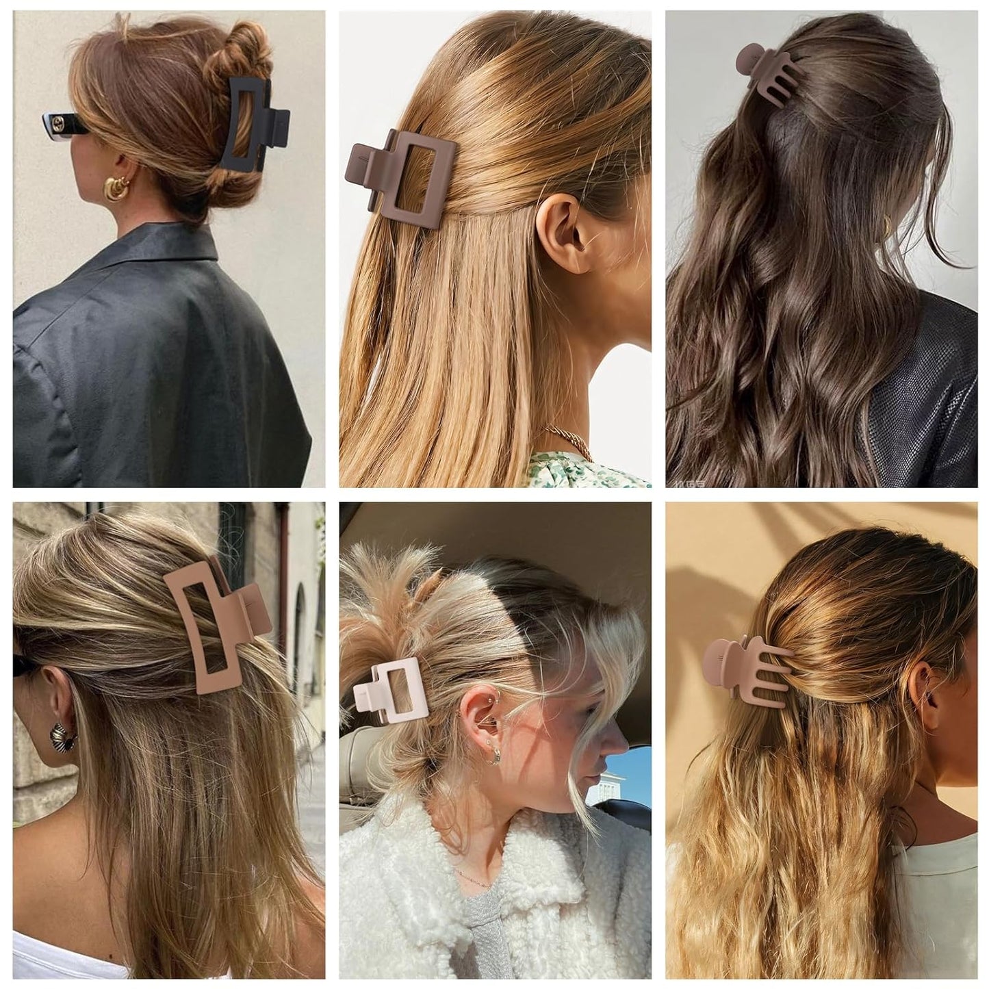 12 Pcs Hair Clips for Women - Strong Hold Non-Slip Claw Clips in 3 Styles | Ideal for Thin, Thick, Curly Hair (Brown)