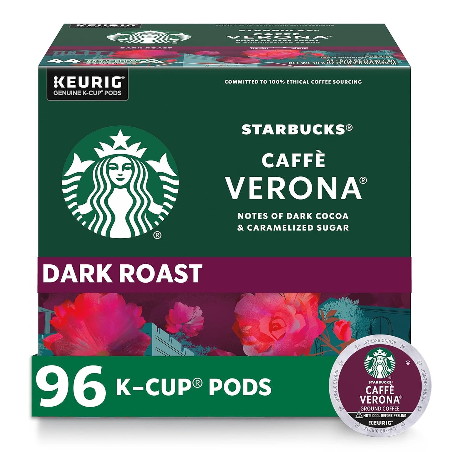 Starbucks K-Cup Coffee Pods - Dark Roast French Roast for Hot or Iced Coffee | 96 Count
