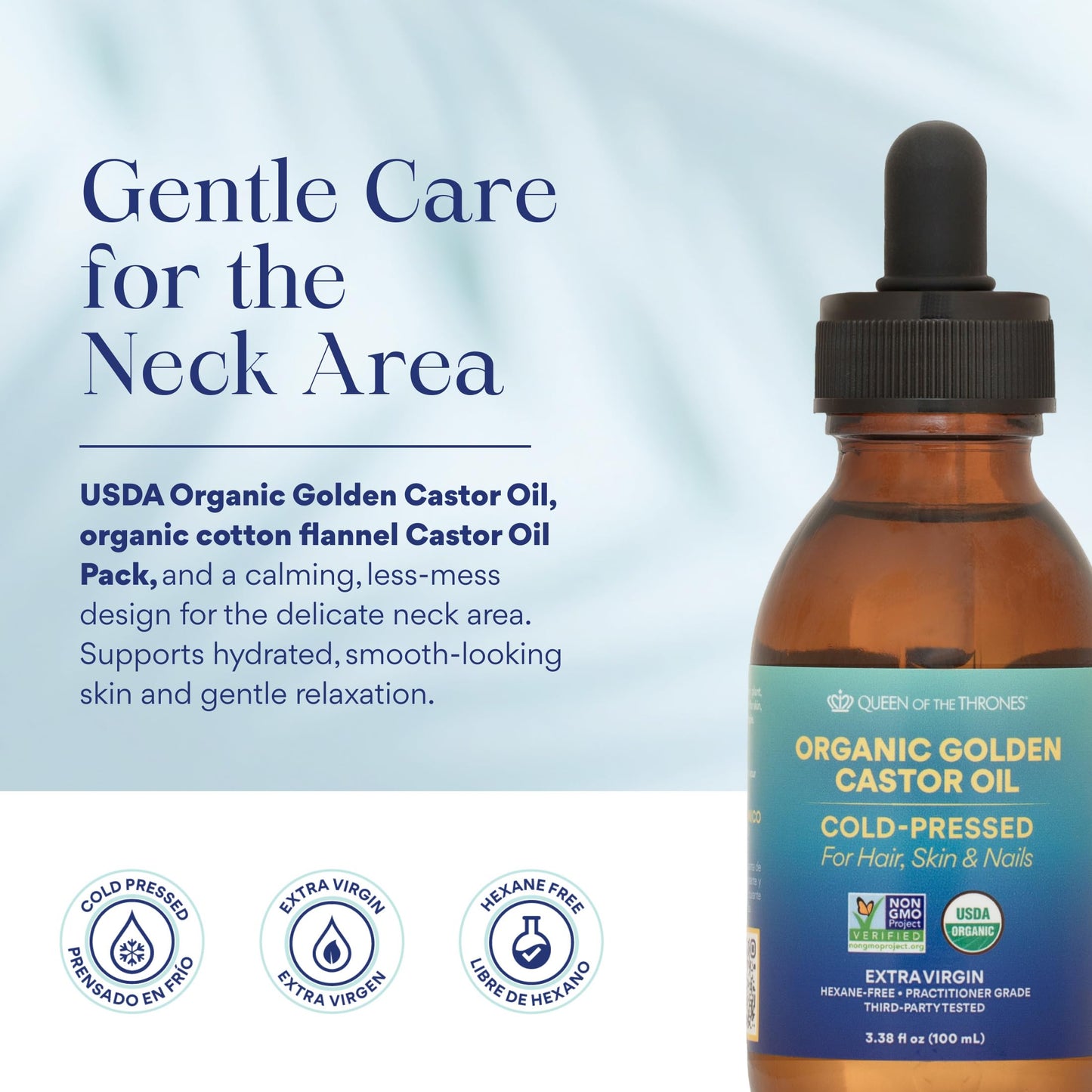 QUEEN OF THE THRONES Castor Oil Pack for Neck Less Mess, Reusable, Organic Cotton Flannel, Naturopathic Doctor Designed (Castor Oil Included)