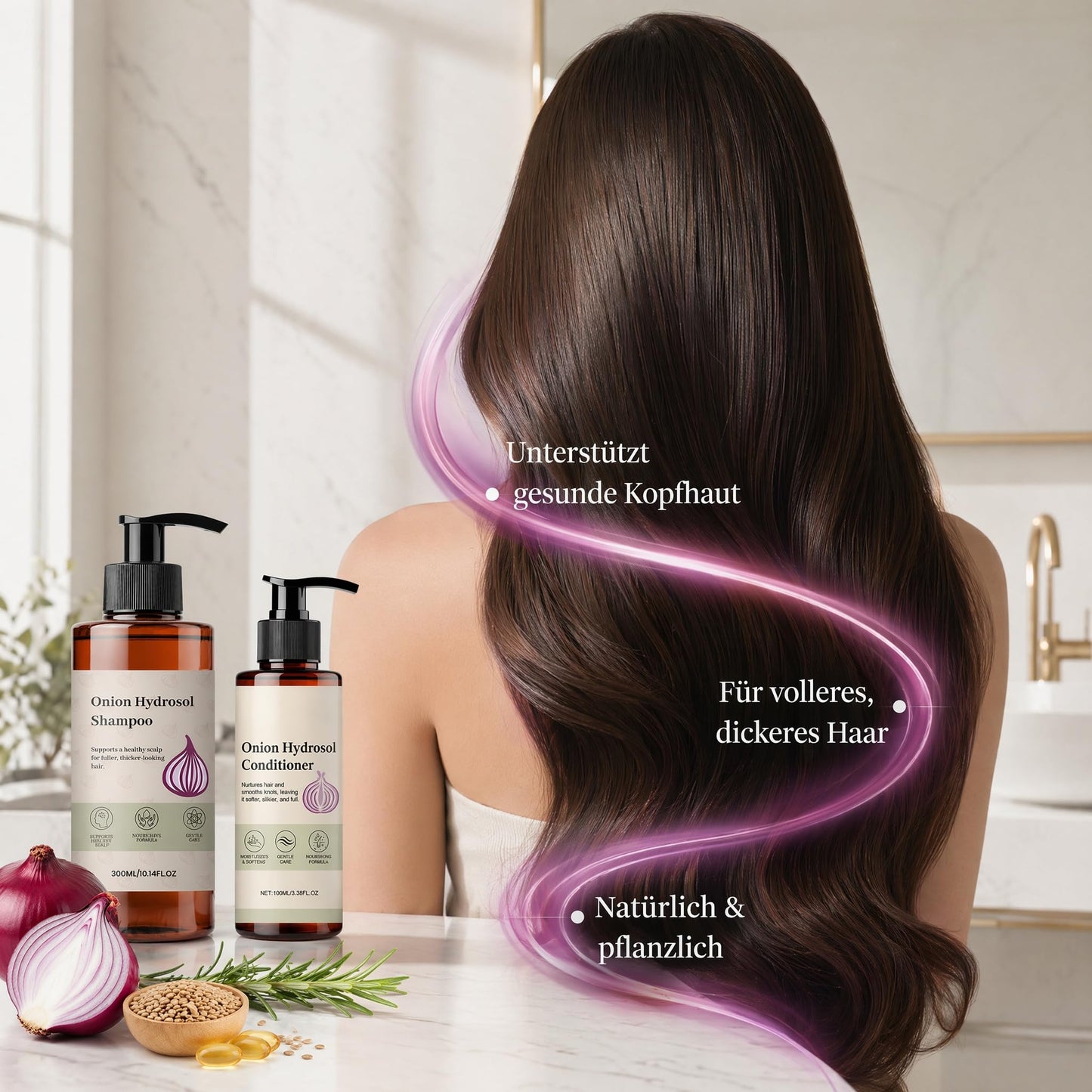 Onion Hydrosol Based Shampoo and Conditioner Set for Hair Growth, With Rosemary & Biotin, Strengthens Weak Hair, Adds Volume & Shine, Safe for All Hair Types, Men & Wome (2 Bottles)