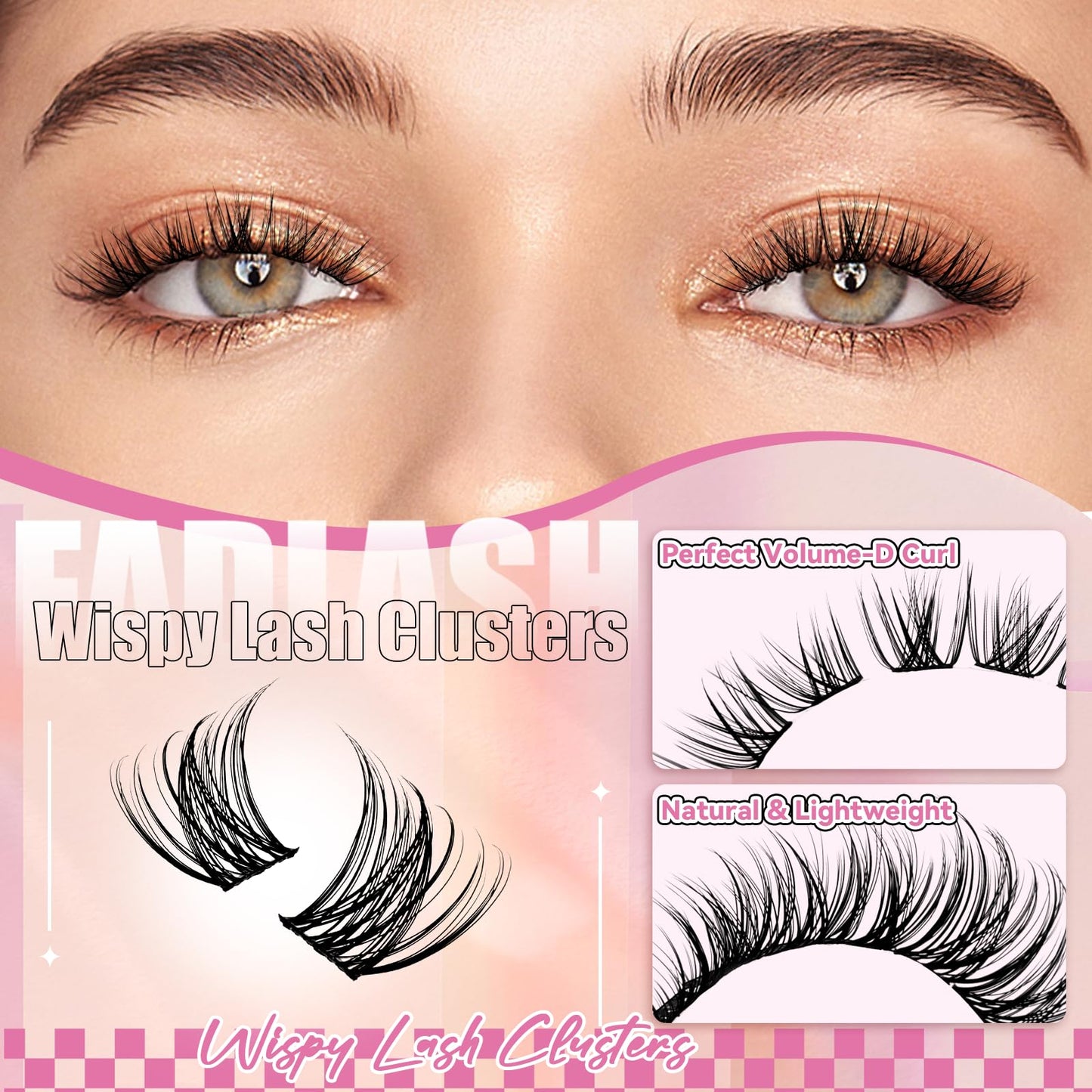 FADLASH Lash Clusters Wispy Eyelash Cluster D Curl 8-16mm Cluster Eyelash Extensions 168Pcs Individual Natural Lashes with Black Thin Band Soft and Reusable (GS49, 8-16mm)