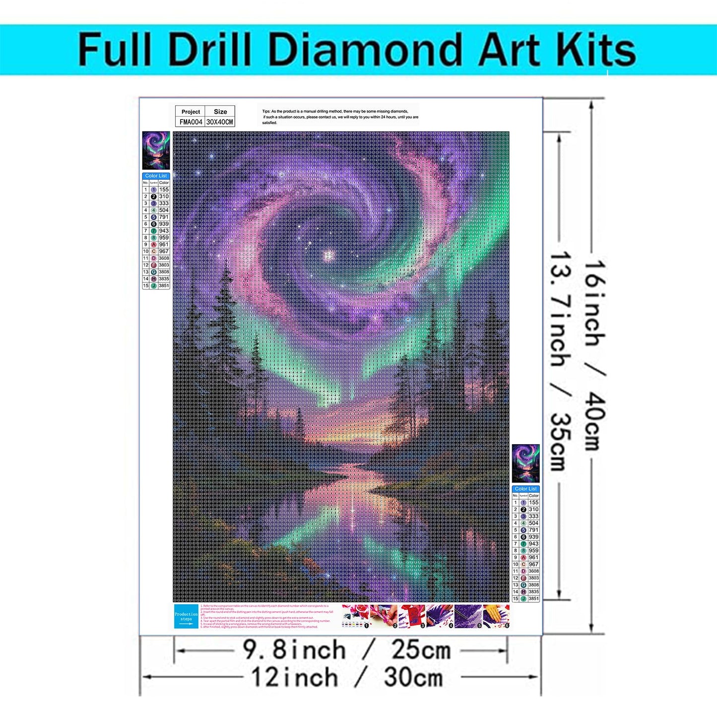 Gikboup 5D Diamond Painting Kits for Adults Beginners, Starry Sky Aurora Lake Diamond Art Kit, Full Round Drill Dreamy Landscape DIY Gem Painting for Home Wall Decor 12 x 16 Inch