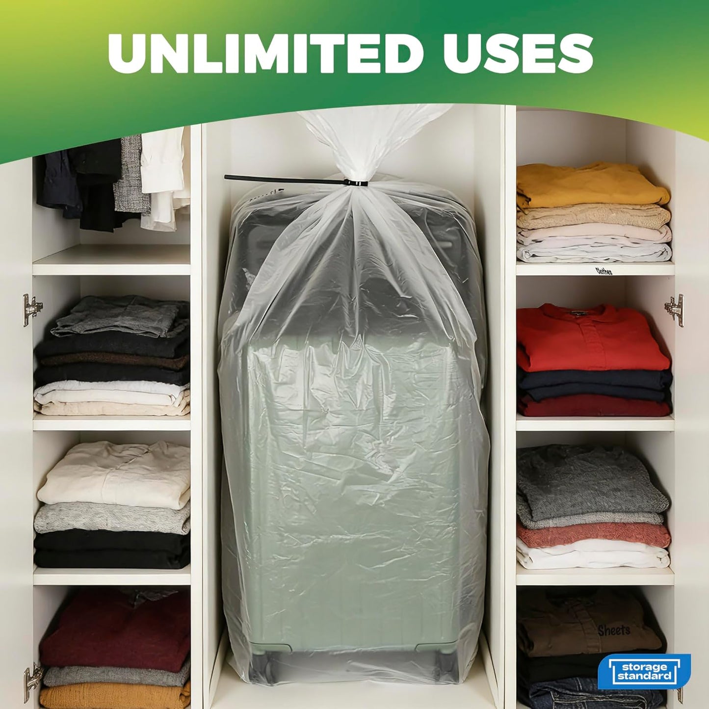 Large Clear Plastic Storage Bags - Waterproof Heavy-Duty Zip Ties | 40 x 60 Inches - Perfect for Luggage, Suitcases, Strollers & Travel Gear