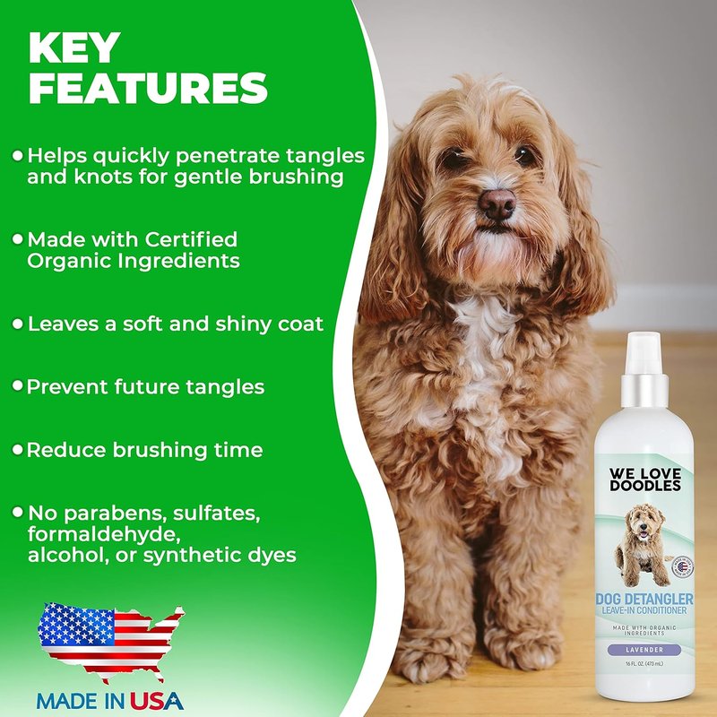 Dog Detangler Spray - Leave-In Conditioner for Dogs | Dematting & Tangle Remover - Lavender Scented 8oz