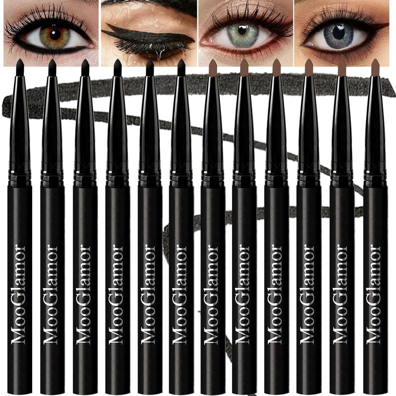 12 Pcs Gel Eyeliner Pencil Set - Waterproof Retractable Eye Liner for Bold Definition | 6 Brown & 6 Black