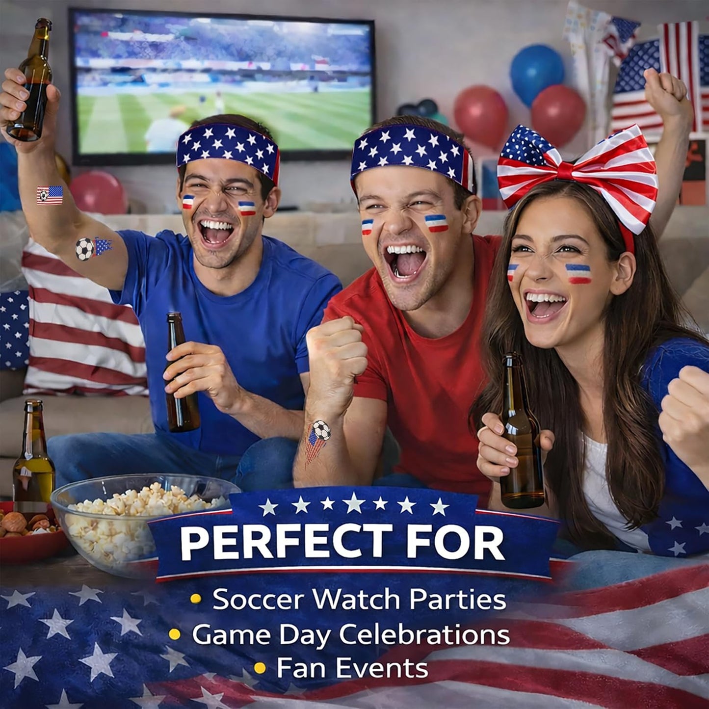 Soccer Fan Accessories Kit - Headband, Face Paint, 10 Temporary Tattoos & Game Day Essentials
