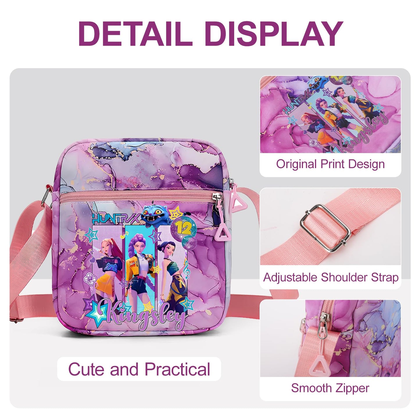 Kawaii K-pop Crossbody Bag with Adjustable Shoulder Straps, Cute Anime Shoulder Bag with Zipper, Cartoon Merch for Womens Birthday Gifts