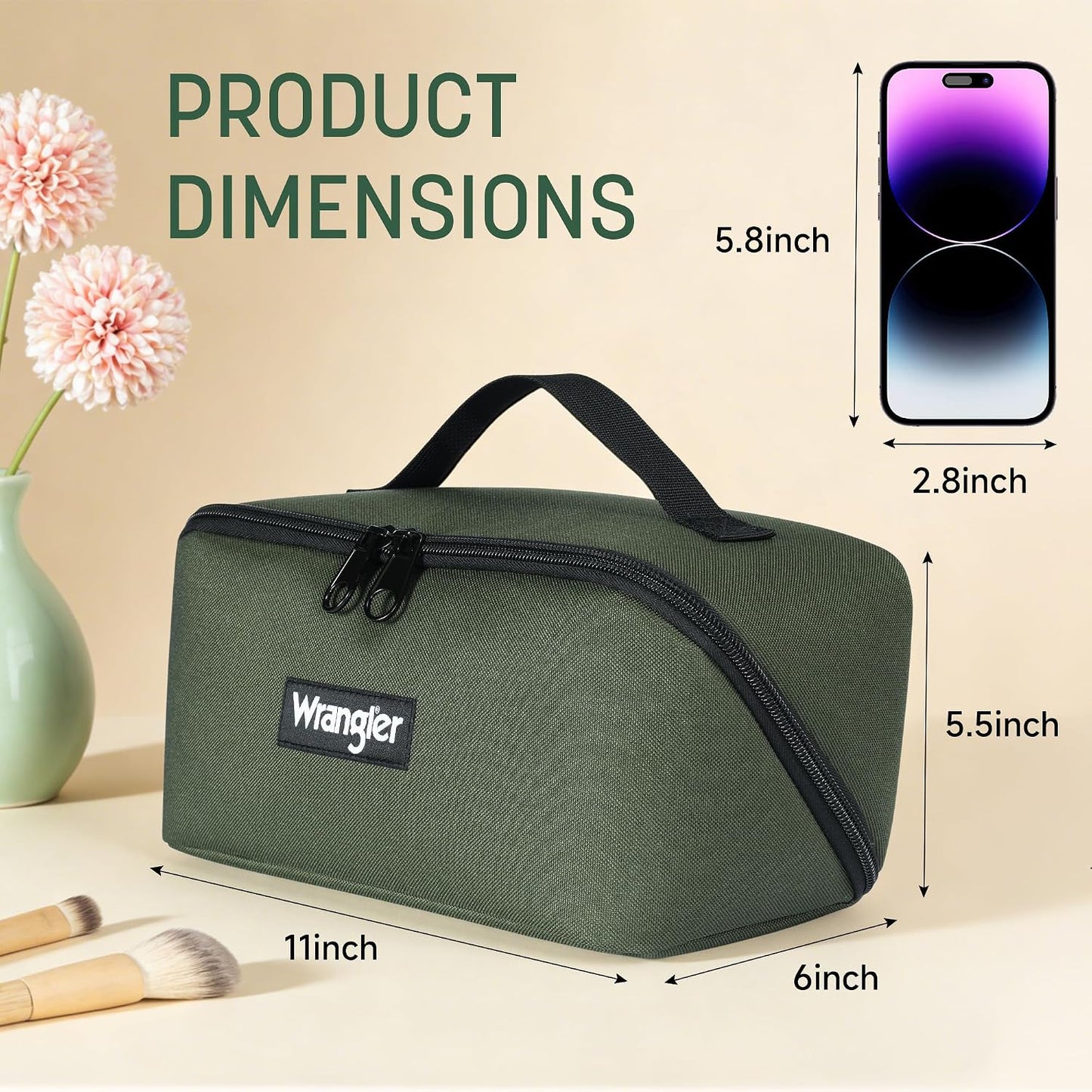 Wrangler Travel Toiletry Bag - Large Capacity Makeup Organizer | Water-Resistant Nylon, 4 Pockets, 180° Lay-Flat Design